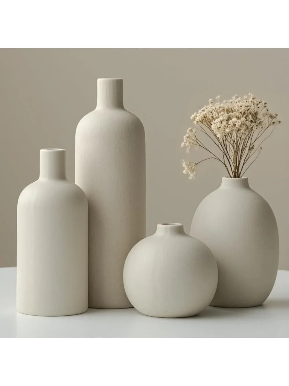 4-Piece Modern Ceramic Vase Set - Neutral Decorative Vases for Home Decor